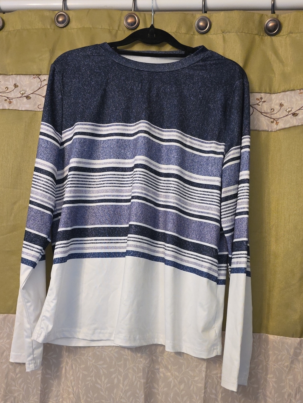 Women’s Blue and White Striped Long-Sleeve Sweater
